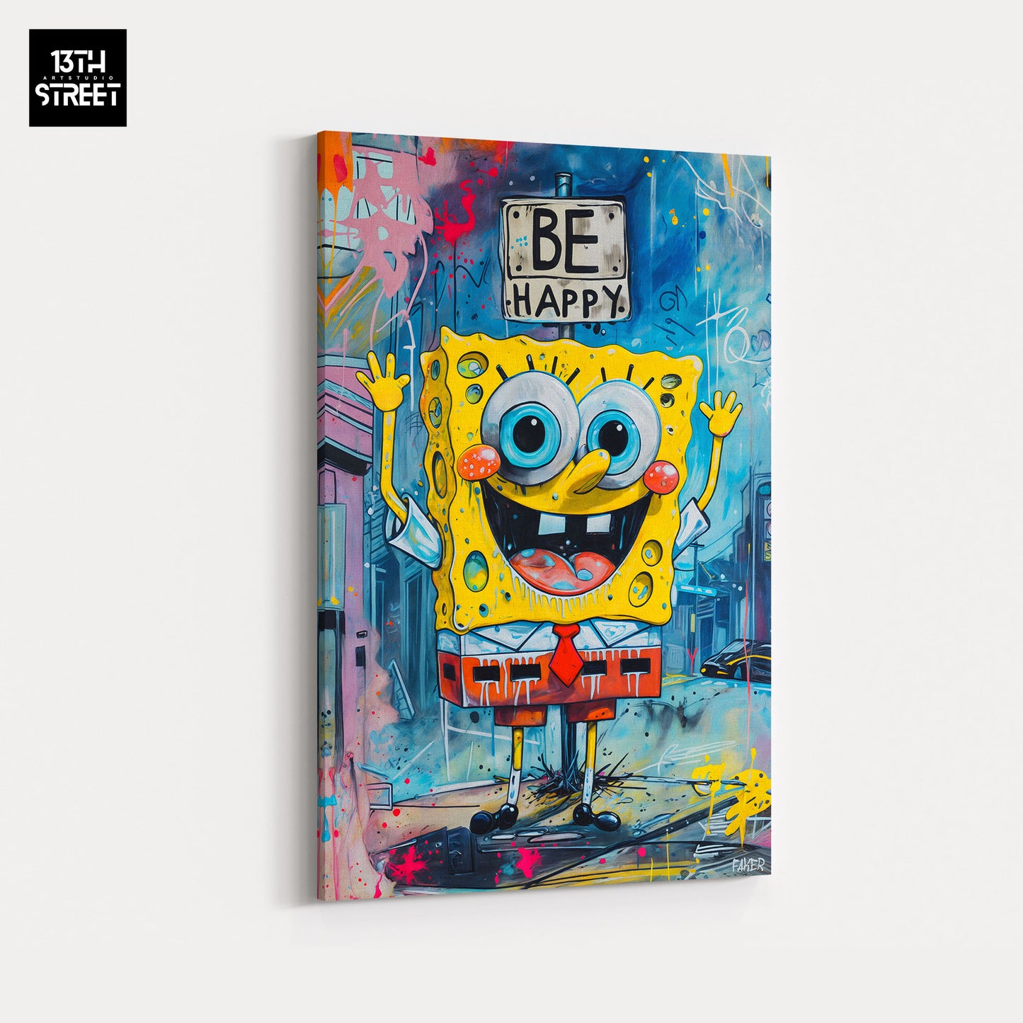 Faker – Spongebob Schwammkopf Be Happy Day – Leinwand